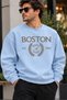 Boston Embroidered Logo Unisex Oversized Sweatshirt – Crew Neck Relaxed-Fit Casual Sweatshirt