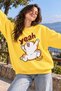 "Yeah" Printed Cheerful Cat Unisex Oversized Sweatshirt – Crew Neck Relaxed Fit Casual Sweatshirt
