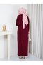 Modest Knit Skirt Set for Women: Knit Jacket and Skirt Two-Piece Set with Flap Pockets and Buttons, Winter, Burgundy - 3