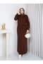 Short Jacket and Maxi Skirt Modest Skirt Set for Women, Knit Button-Down Winter Two-Piece Set, Brown - 2