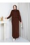 Short Jacket and Maxi Skirt Modest Skirt Set for Women, Knit Button-Down Winter Two-Piece Set, Brown