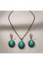 Bronze Women's Copper Jewelry Set with Zircon Accents: Turquoise and Zircon Stones, Ottoman-Style Vintage Necklace and Earring Set - 5