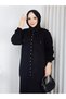 Modest Knit Skirt Set for Women: Knit Jacket and Skirt Two-Piece Set with Flap Pockets and Buttons, Winter, Black - 4