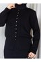 Short Jacket and Maxi Skirt Modest Skirt Set for Women, Knit Button-Down Winter Two-Piece Set, Black - 5