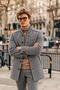 Men's Checkered Button-Up Mock Neck Melton Gray Coat - 5