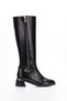 Women's Below-the-Knee Zipper Boots with Thick Heels 7035 BLACK LEATHER - 2