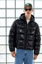 Men's Shiny Puffer Coat with Zippered Pocket, Hood, and Cuff