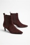 Lina Coffee Suede Pointed Toe Stiletto Heel Boots with Elastic Band - 3