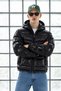 Men's Shiny Puffer Coat with Zippered Pocket, Hood, and Cuff - 2