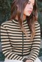 7081 Women's Checkered Mock Neck Full-Length Button-Down Knit Sweater, Khaki - Camel