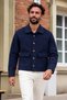 Men's Navy Blue Transitional Melton Blazer with Pockets - 4