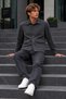 Men's Double-Pocketed, Button-Front, Transitional Charcoal Grey Jacket - 2
