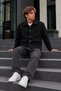 Men's Double-Pocketed, Button-Front, Transitional Black Jacket - 2