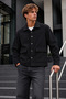 Men's Double-Pocketed, Button-Front, Transitional Black Jacket