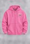 Unisex Court Club Tennis Front and Back Printed Pink Hooded Zippered Cardigan, 3-Ply - 2