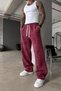 Men's Baggy Acid-Wash 3-Ply Brushed Inside Burgundy Sweatpants KE-7033