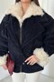 Navy collar sheep wool suede jacket - 4