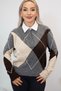 Gray Plaid Shirt-Detail Knit Sweater - 5