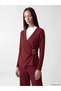 Peak New Season Burgundy Double-Breasted Collared Gathered Blouse