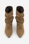 Women's Pointed Toe, Ruched, Suede, Slim-Heeled, Zipperless Casual Boots in Light Taupe Suede - 6