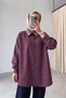 Oversized Shirt embellished with stones on the collar - Plum