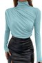 Half Turtleneck Long Sleeve Slim Fit Sandy Blouse -Mint - 3