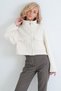 Women's Ecru Stand Collar Double Pocket Raglan Sleeve Jacket Alc-X14409 - 3