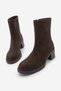Women's Round Toe Zip-Up Boots with Thick Heels, Tesem, Brown Suede