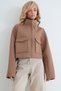 Women's Brown Stand Collar Double Pocket Raglan Sleeve Jacket Alc-X14409 - 4