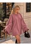OVERSIZED, Soft-Textured CYCLIST-COLLAR BASIC KNIT WOMEN'S TUNIC< - 3