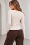 Women's Stone-Colored Braided Jacquard Patterned Soft, Stretchy Ribbed Fabric Trendy Blouse - 6