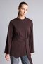 I6261AXBN340 Coffee-Colored Regular-Fit Crew Neck Belted Asymmetrical Long-Sleeve Basic T-Shirt - 3