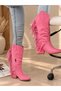 Arizona Pink Suede Tasseled 5 cm Heel Dallas Boots Botties - 3