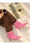 Savanna Pink Suede 5 cm Thin Heel with Tassel Detail Women's Boots Botties - 3