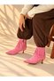 Savanna Pink Suede 5 cm Thin Heel with Tassel Detail Women's Boots Botties - 5