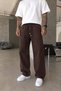 Men's Coffee-Colored Baggy Gabardine Pants with Elastic Waistband KE-1355