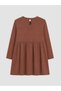 Peak New Season Brown Crew Neck Embroidered Girls' Ribbed Dress - 2
