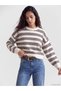 TWO MT SHOP QUALITY XSIDE Ecru Striped Oversized Women's Knit Sweater
