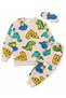 Boys' Cotton Pajama Set with Brushed Inside Cuffs, Beige, with Dinosaur Print, Long-Sleeved, with Stripes - 2