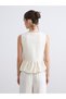 Peak New Season White Crew Neck Textured Ruffled Blouse - 4
