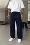 Men's Navy Blue Baggy Gabardine Pants with Elastic Waistband KE-1355