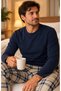 Men’s Navy Blue Long-Sleeved Crew-Neck Pajama Top
