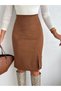 Women's Suede Fabric Pencil Skirt, Length 65 cm - 3