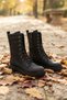 Women's Black Long-Cuff Lace-Up Zip-Up Combat Boots with Treaded Soles - 2
