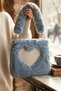 Blue Plush-Patterned Checked Square Women's Clutch Bag - 3