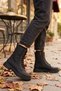 Women's Black Long-Cuff Lace-Up Zip-Up Combat Boots with Treaded Soles