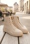 Women's Beige Lace-Up Zip-Up Boots with Thick Soles for Winter Casual Wear - 4