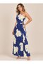 Blue and White Floral Print One-Shoulder Long Satin Evening Gown for Graduation, Weddings, and Formal Events - 2
