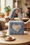 Blue Plush-Patterned Checked Square Women's Clutch Bag - 6