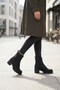 Women's Black Thick Heel Lace-Up Boot with Zip and Cuff, Textured Sole